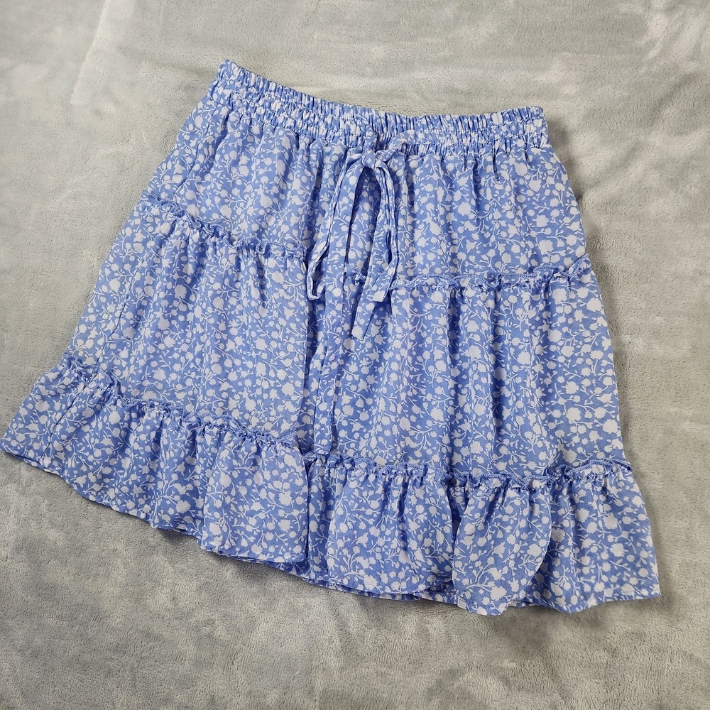 Sienna Sky Skirt Womens S Blue Floral Tiered Cottagecore‎ Boho Peasant Coquette